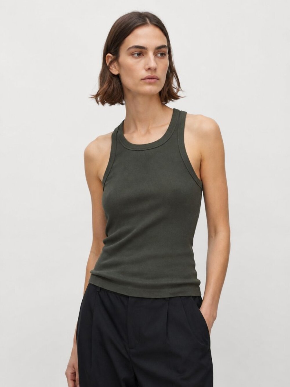 Toteme Curved Rib Tank Top Olive Green Size S